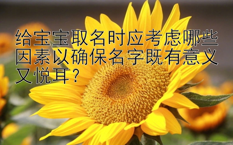 给宝宝取名时应考虑哪些因素以确保名字既有意义又悦耳？