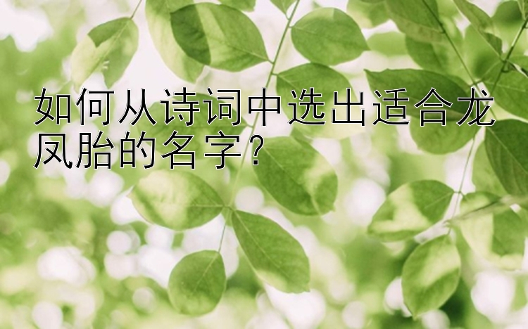 如何从诗词中选出适合龙凤胎的名字？