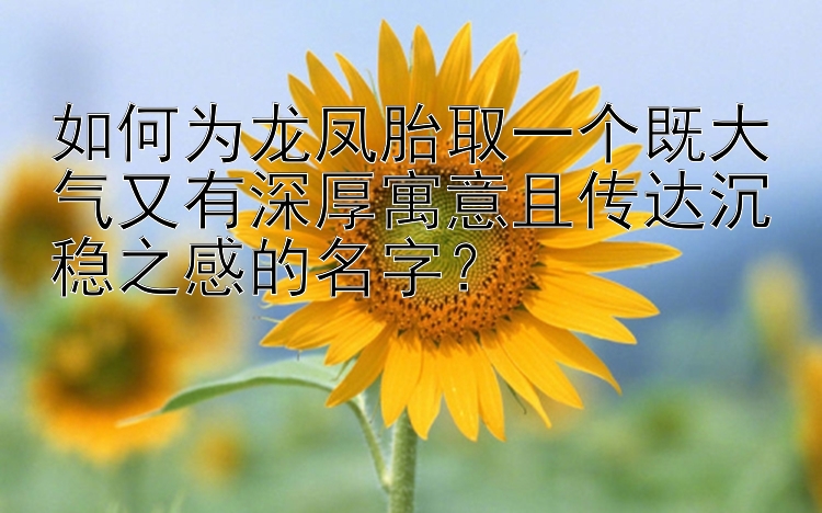 如何为龙凤胎取一个既大气又有深厚寓意且传达沉稳之感的名字？