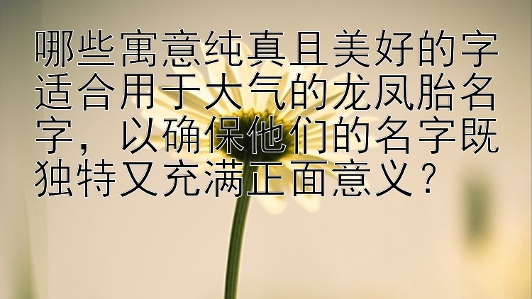 哪些寓意纯真且美好的字适合用于大气的龙凤胎名字，以确保他们的名字既独特又充满正面意义？